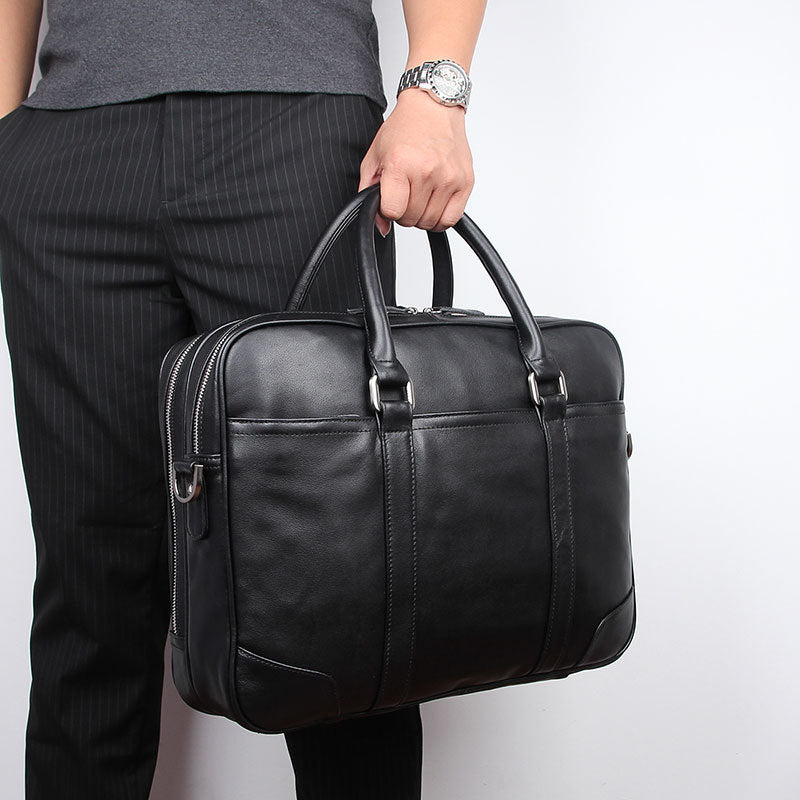 Black Cowhide Leather Briefcase for Men 7348-Briefcases-Black-Free Shipping Leatheretro