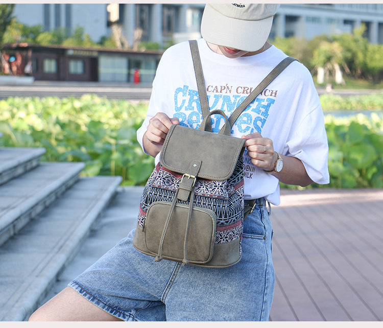 Casual Bohemian Canvas Backpacks for Girls B520-Backpacks-Blue-Free Shipping Leatheretro