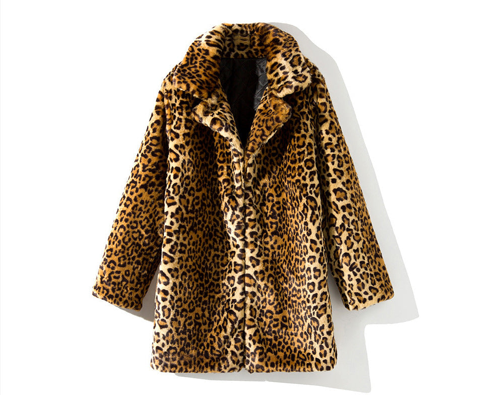Women Leopard Design Winter Artifical Fur Overcoat-Outerwear-Leopard-S-Free Shipping Leatheretro