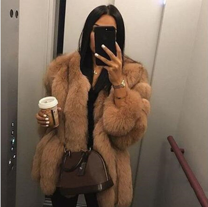 Artificial Fox Fur Women Winter Overcoat-Outerwear-Camel-S-Free Shipping Leatheretro