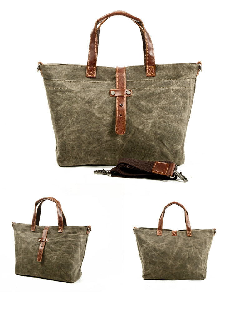 Vintage Waxed Canvas Tote Handbags for Women 9706-Handbags-Khaki-Free Shipping Leatheretro