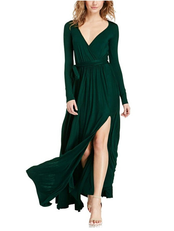 Sexy Deep V Neck Long Party Dresses-Black-S-Free Shipping Leatheretro