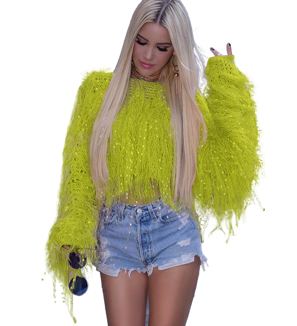 Fashion Hand Made Tassels Pullover Sweaters-Yellow-S-Free Shipping Leatheretro
