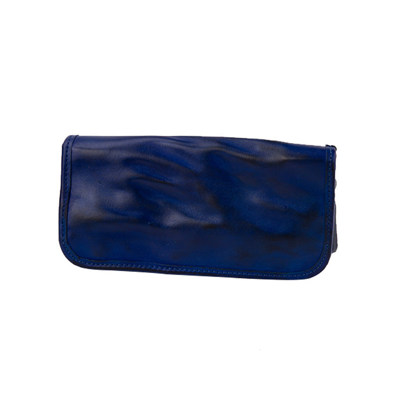 Vintage 50s Veg Tanned Leather Zipper Wallet for Women-Handbags, Wallets & Cases-Dark Blue-Free Shipping Leatheretro