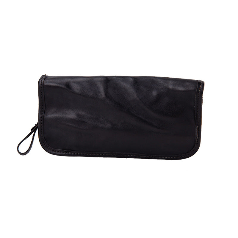 Vintage 50s Veg Tanned Leather Zipper Wallet for Women-Handbags, Wallets & Cases-Black-Free Shipping Leatheretro