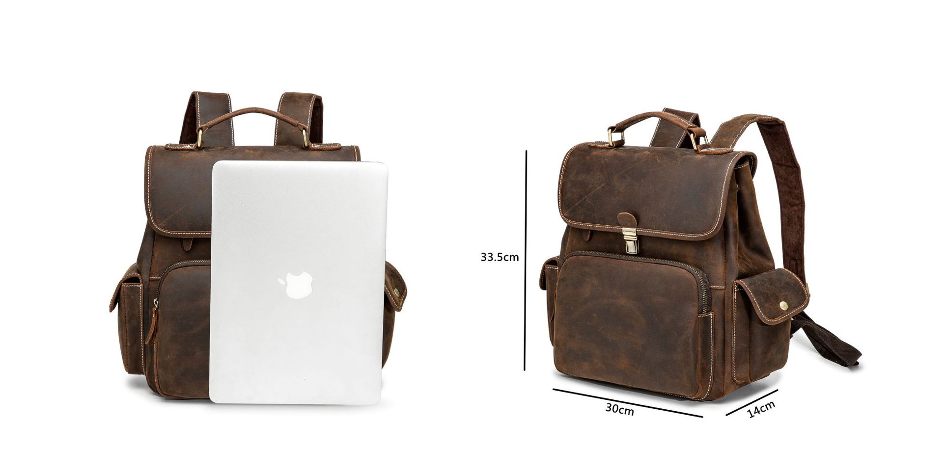 Handmade Cowhide Leather Laptop Backpack-Leather Backpack-Red Brown-Free Shipping Leatheretro