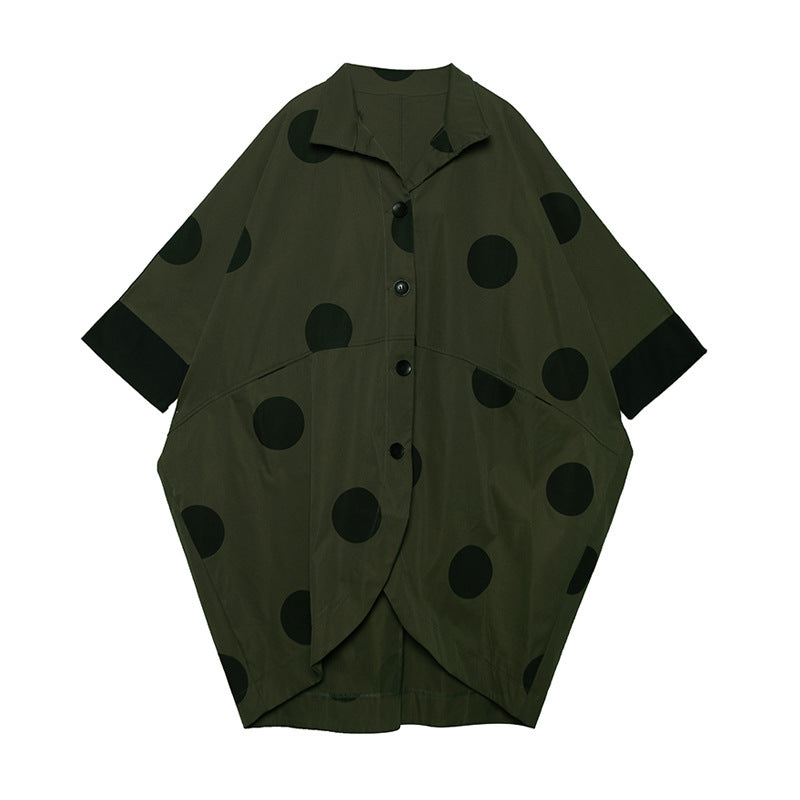 Casual Irregular Dot Print Batwing Coats for Women-Coats & Jackets-Army Green-One Size-Free Shipping Leatheretro