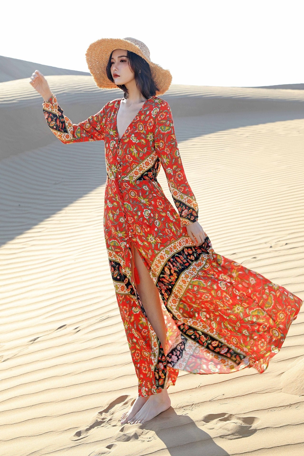 Summer Boho Long Sleeves Beach Dresses-Dresses-The same as picture-S-Free Shipping Leatheretro