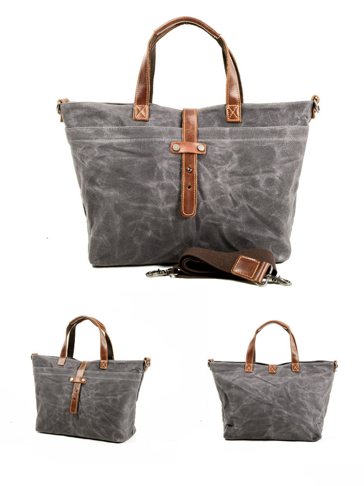 Vintage Waxed Canvas Tote Handbags for Women 9706-Handbags-Khaki-Free Shipping Leatheretro