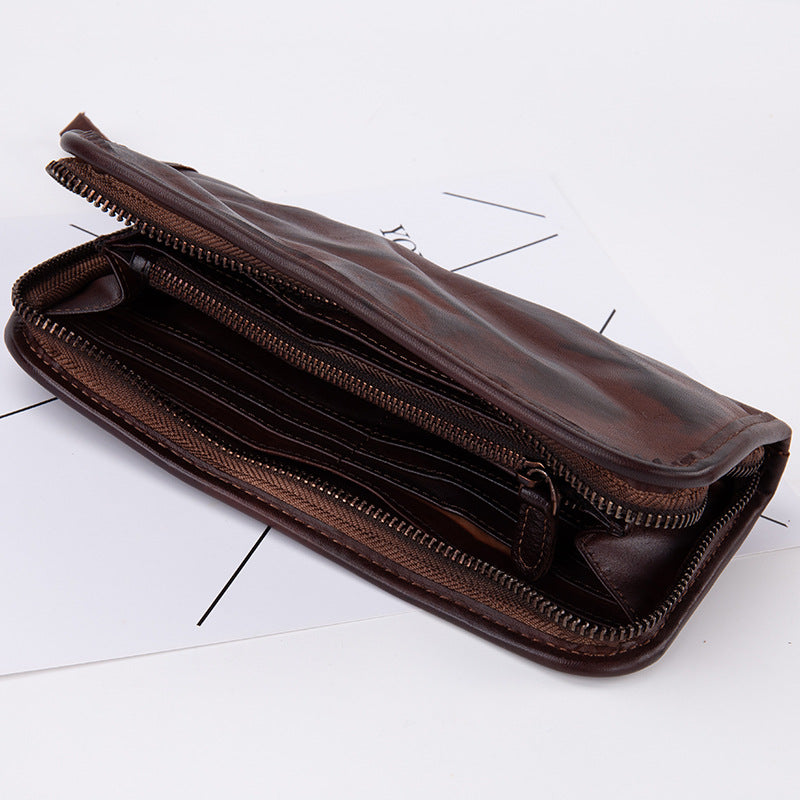 Vintage 50s Veg Tanned Leather Zipper Wallet for Women-Handbags, Wallets & Cases-Dark Blue-Free Shipping Leatheretro