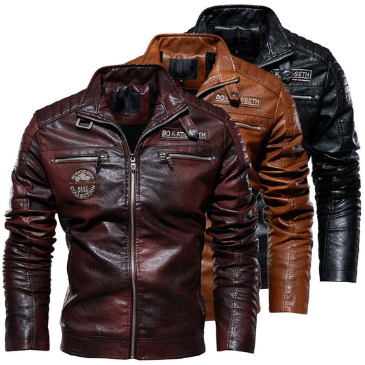 Motorcycle PU Winter Jacket Coat for Men-Outerwear-Black-L-Free Shipping Leatheretro