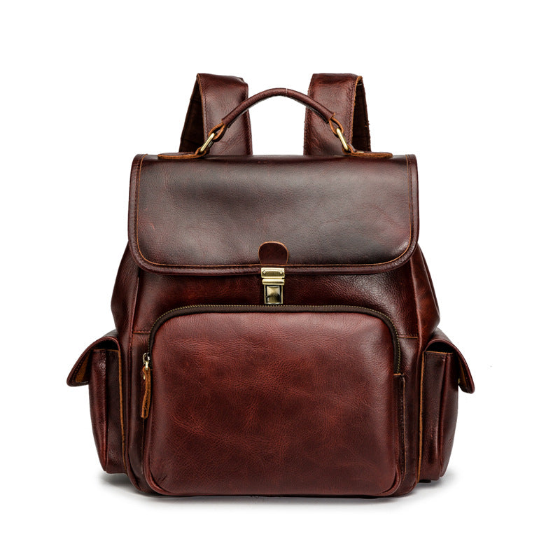 Handmade Cowhide Leather Laptop Backpack-Leather Backpack-Red Brown-Free Shipping Leatheretro
