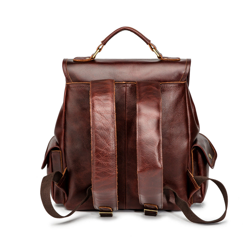 Handmade Cowhide Leather Laptop Backpack-Leather Backpack-Red Brown-Free Shipping Leatheretro