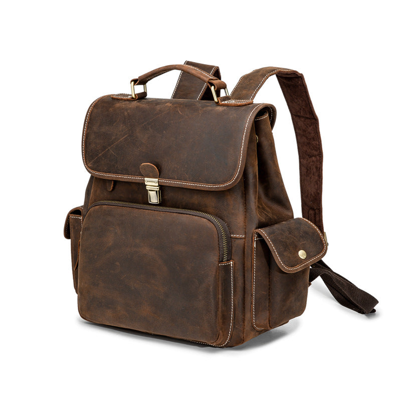 Handmade Cowhide Leather Laptop Backpack-Leather Backpack-Red Brown-Free Shipping Leatheretro