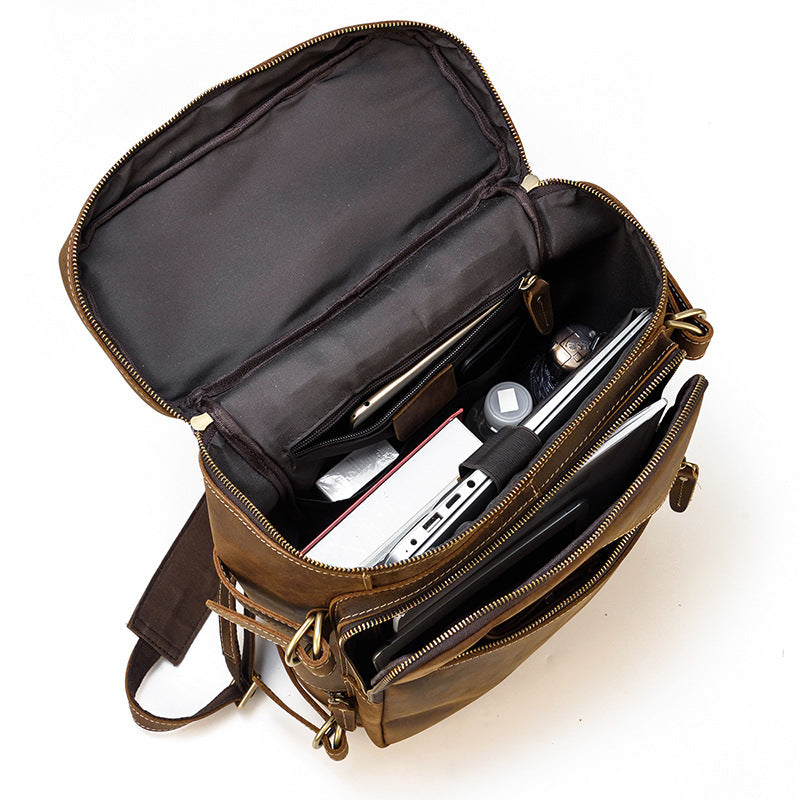 Handmade Large Capacity Leather Laptop Backpack 8027-Leatehr Backpack-Brown-Free Shipping Leatheretro