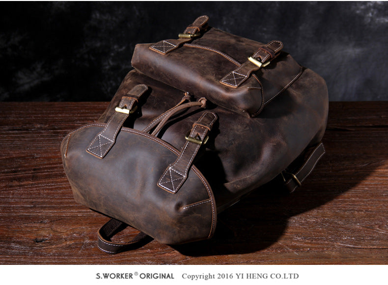 Vintage Large Storage Leather Traveling Backpack 1856-Dark Coffee-Free Shipping Leatheretro