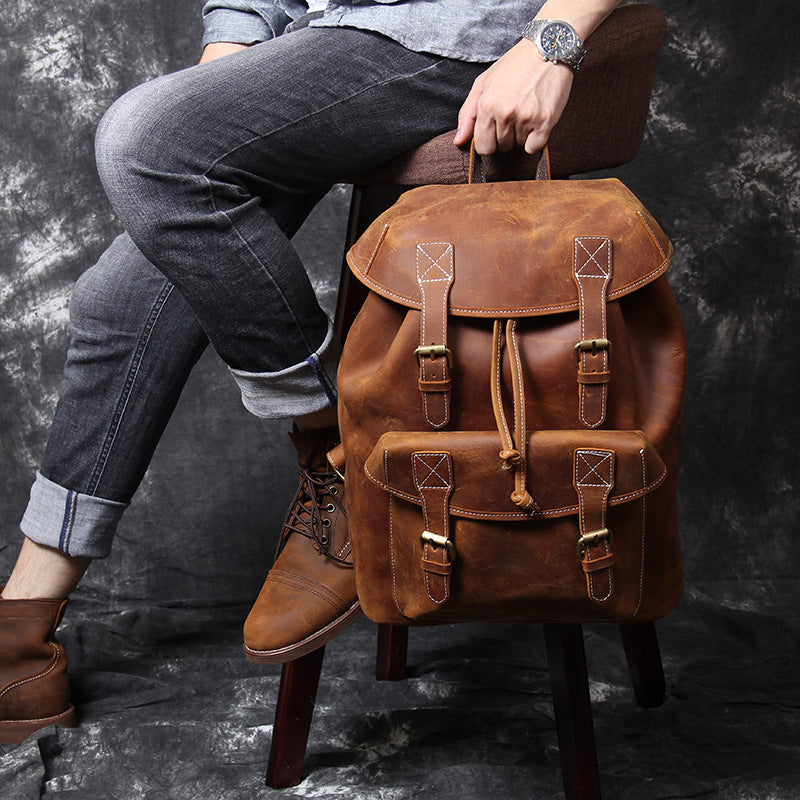 Vintage Large Storage Leather Traveling Backpack 1856-Dark Coffee-Free Shipping Leatheretro