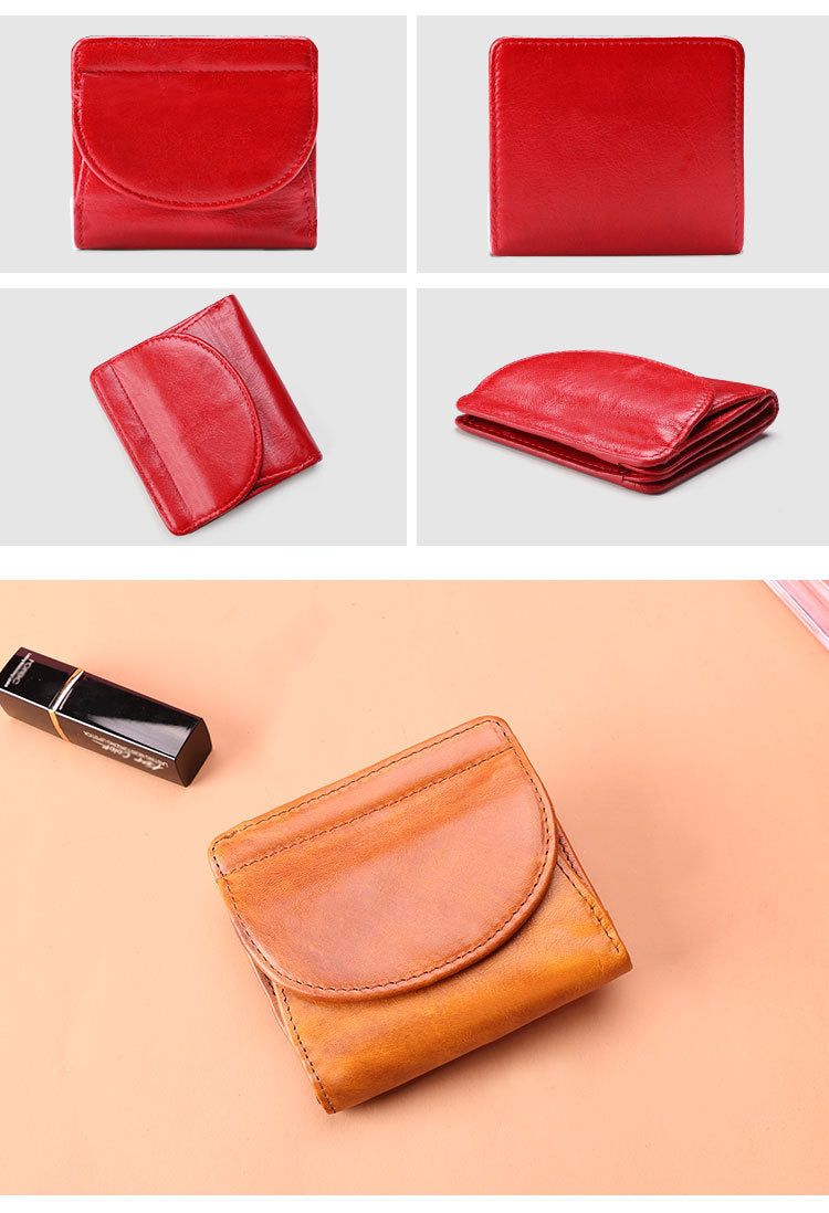 Women Vintage RFID Fodable Small Leather Purses K061-Leather Wallets-Black-Free Shipping Leatheretro