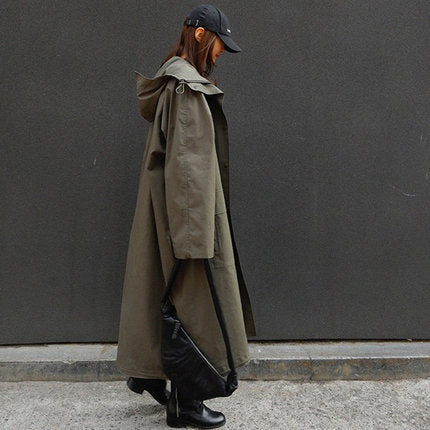Casual Women Plus Sizes Long Trenchcoat-Outerwear-Army Green-S-Free Shipping Leatheretro