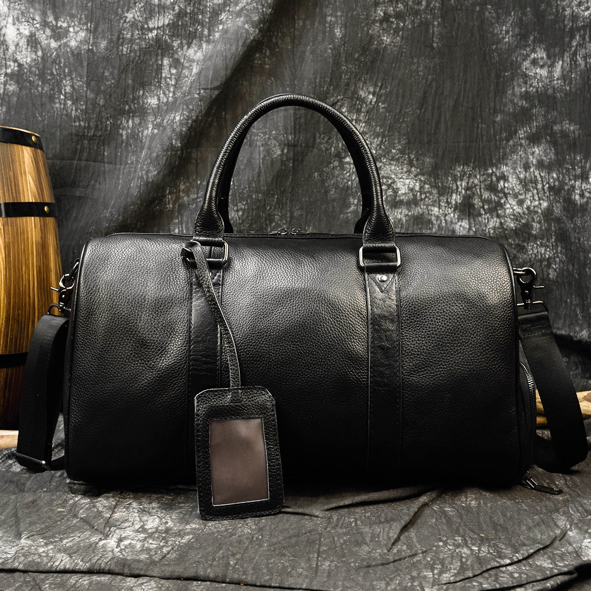 Leather Weekend Travle Bag Large Stroage for Men 9422-Leather Duffle Bags-Black-Free Shipping Leatheretro