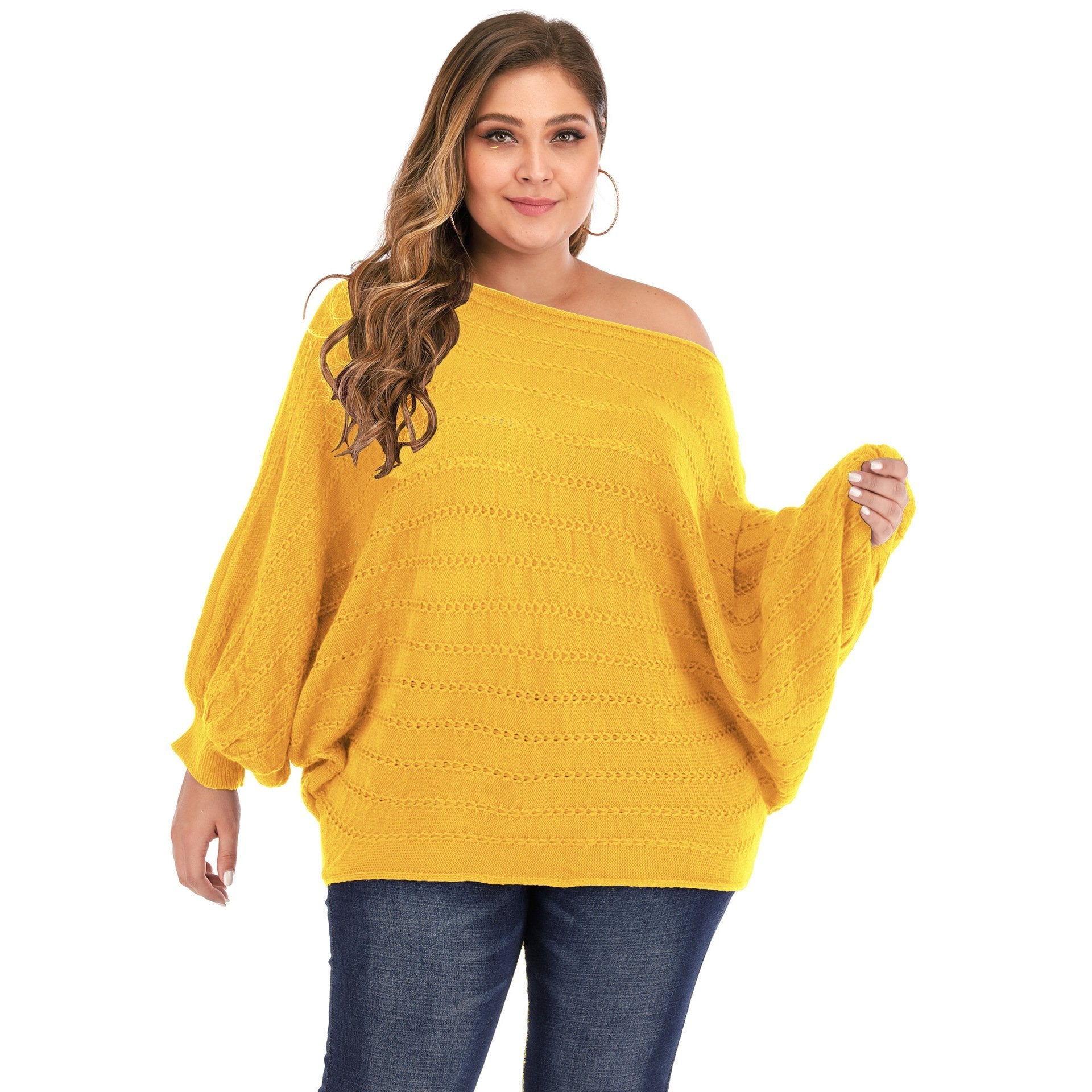 Women One Shoulder Plus Size Sweaters-Sweaters-White-L-Free Shipping Leatheretro