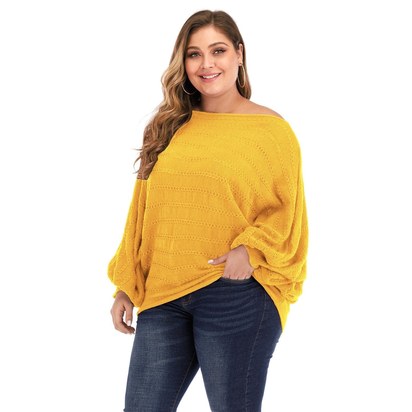 Women One Shoulder Plus Size Sweaters-Sweaters-Yellow-L-Free Shipping Leatheretro