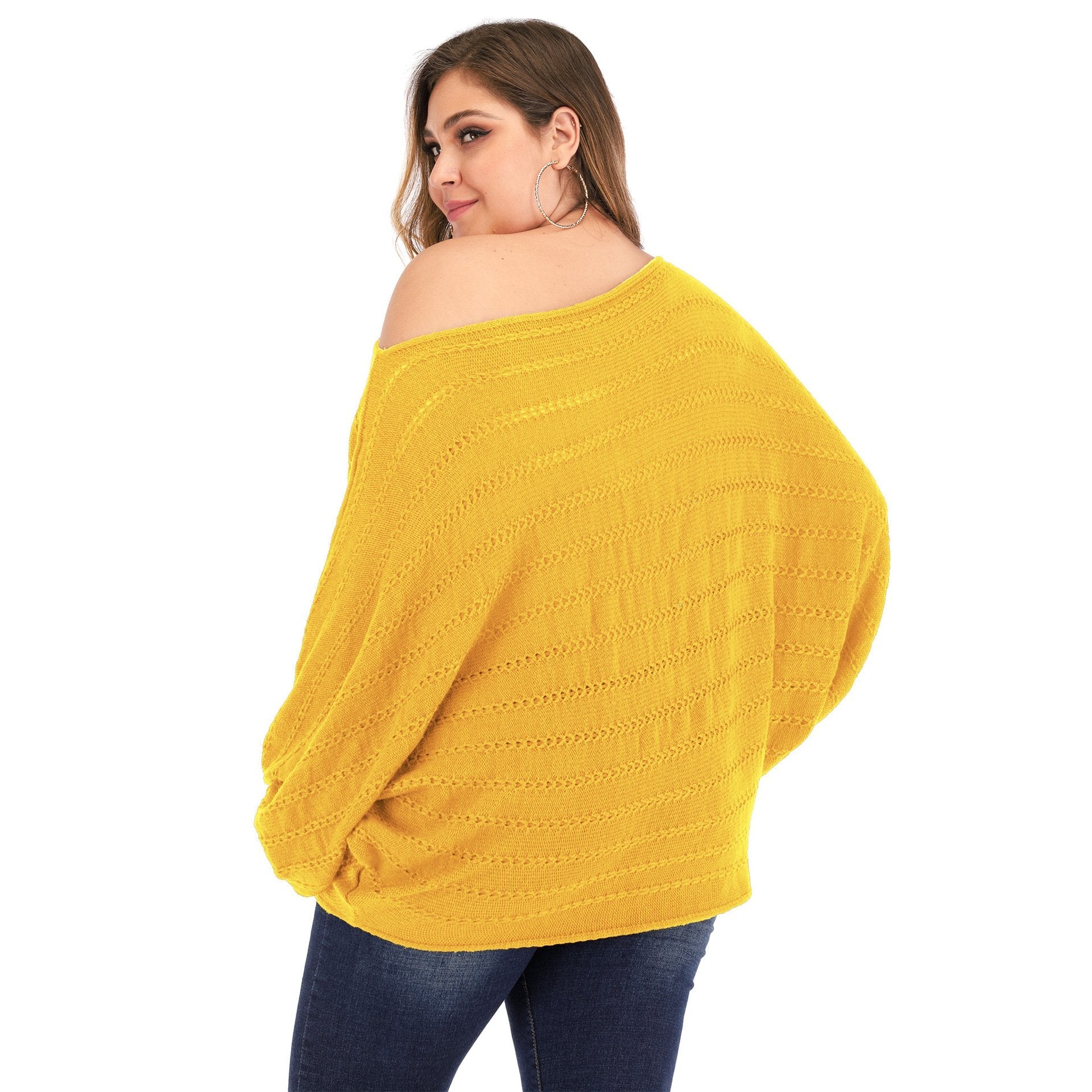 Women One Shoulder Plus Size Sweaters-Sweaters-White-L-Free Shipping Leatheretro