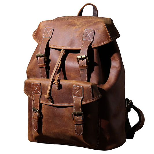 Vintage Large Storage Leather Traveling Backpack 1856-Dark Coffee-Free Shipping Leatheretro