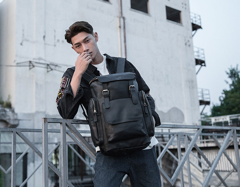 Vintage Handmade Leather Large Storage Traveling Bakpack B256-Backpacks-Black-Free Shipping Leatheretro