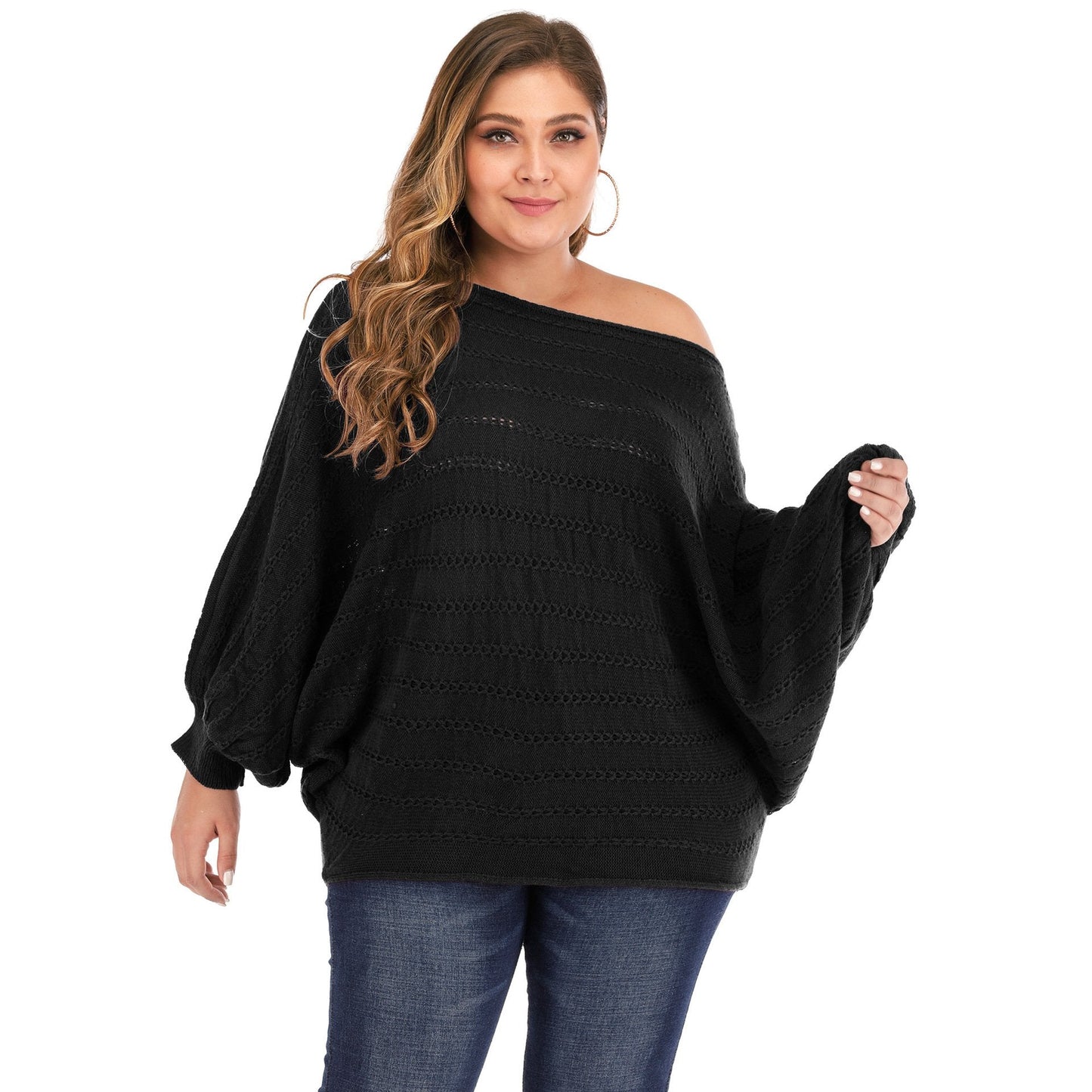 Women One Shoulder Plus Size Sweaters-Sweaters-Black-L-Free Shipping Leatheretro