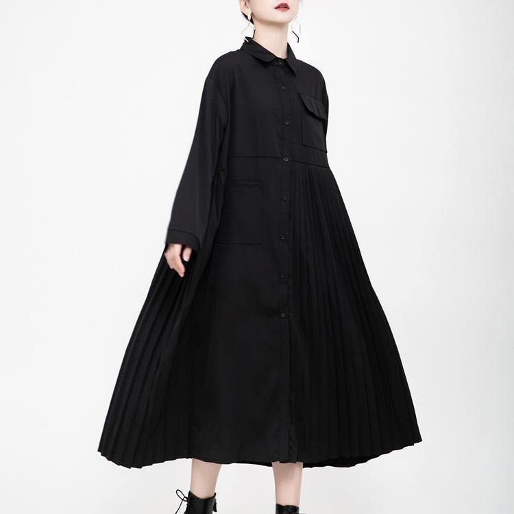 Black Casual Women Long Shirts Cozy Dresses-Fall Dresses-Black-One Size-Free Shipping Leatheretro