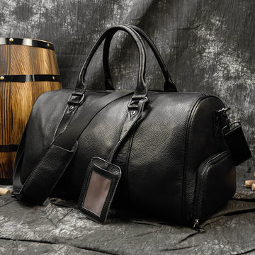 Leather Weekend Travle Bag Large Stroage for Men 9422-Leather Duffle Bags-Black-Free Shipping Leatheretro