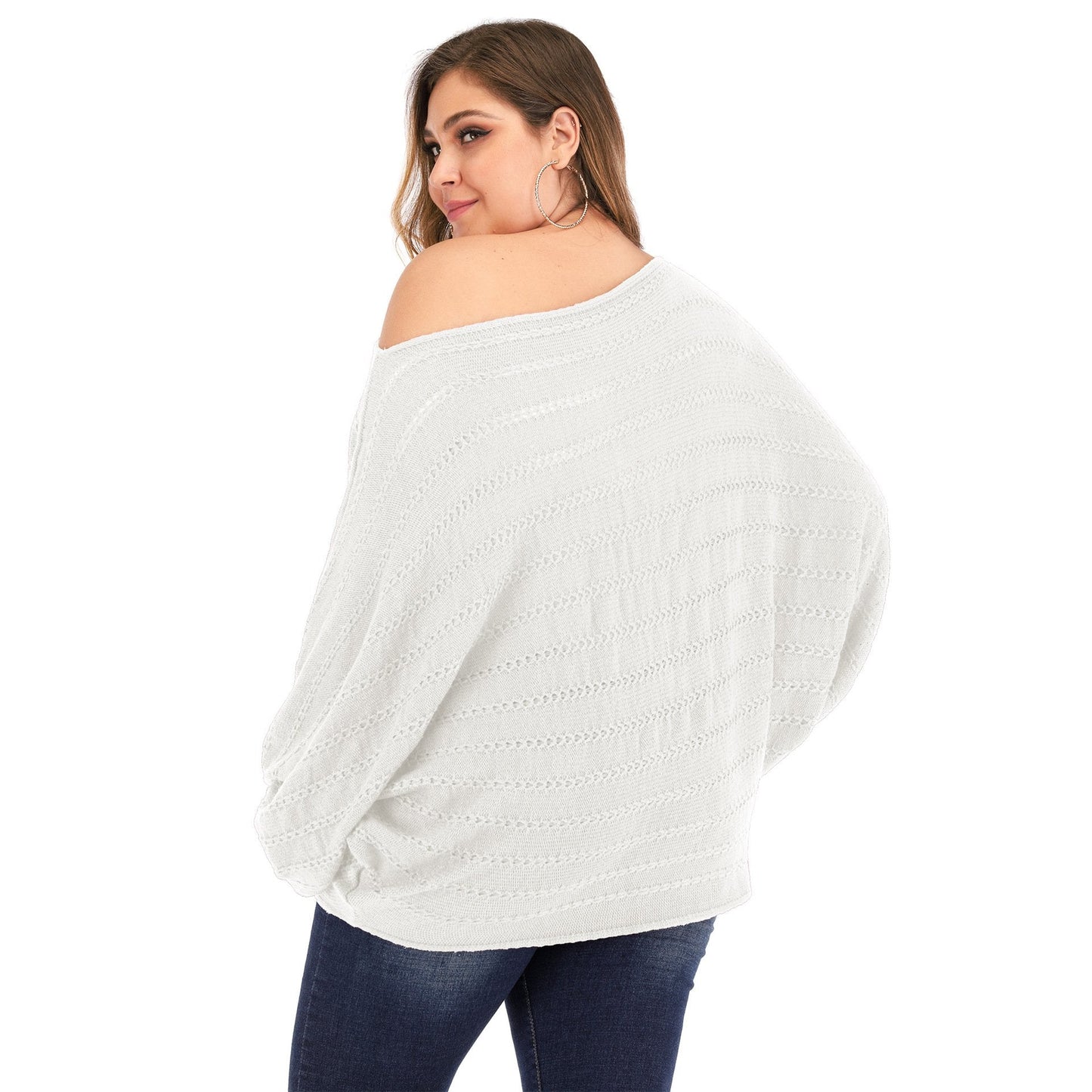 Women One Shoulder Plus Size Sweaters-Sweaters-White-L-Free Shipping Leatheretro