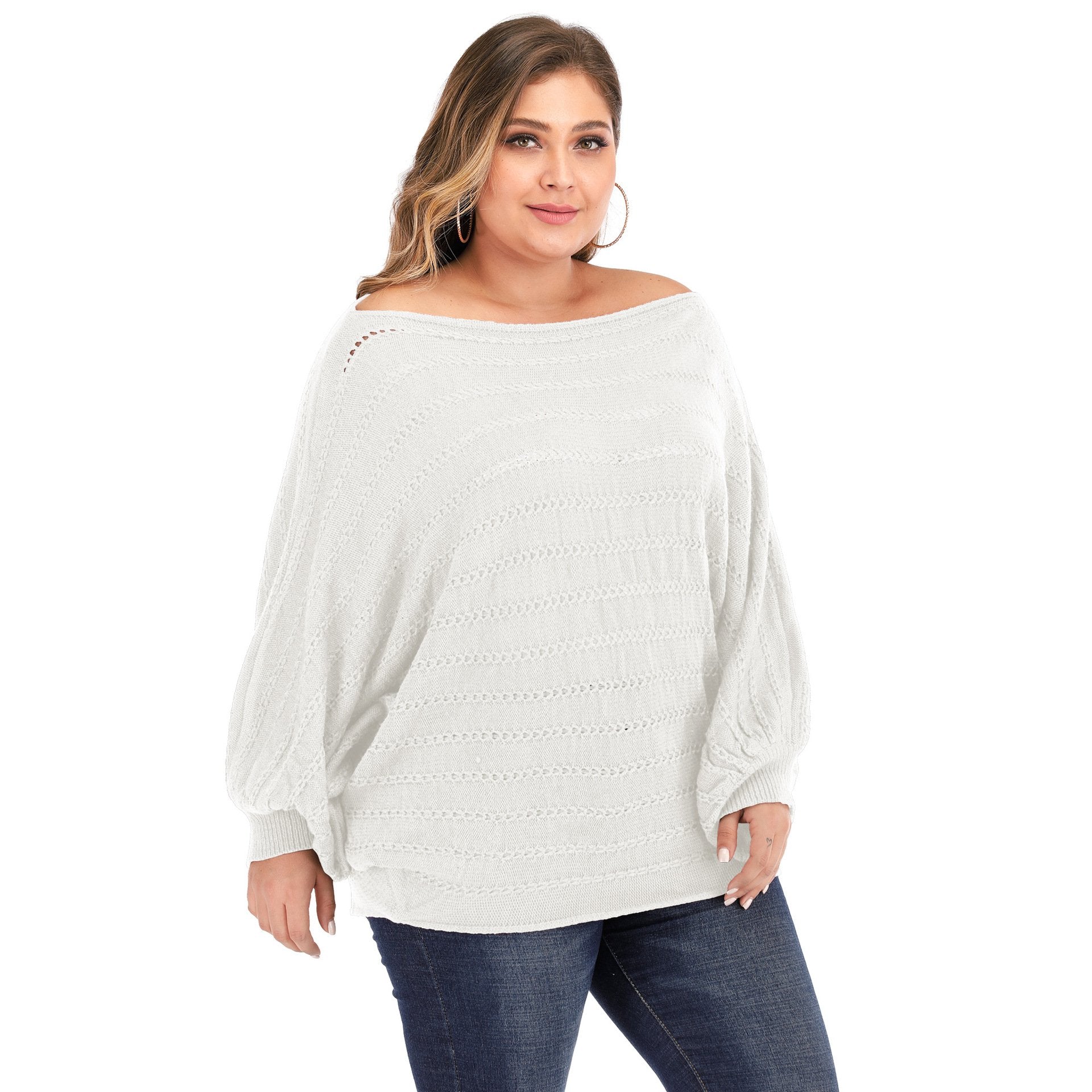 Women One Shoulder Plus Size Sweaters-Sweaters-White-L-Free Shipping Leatheretro