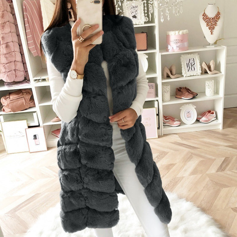 Artificial Fur Warm Winter Long Vest for Women-Shirts & Tops-Black-S-Free Shipping Leatheretro