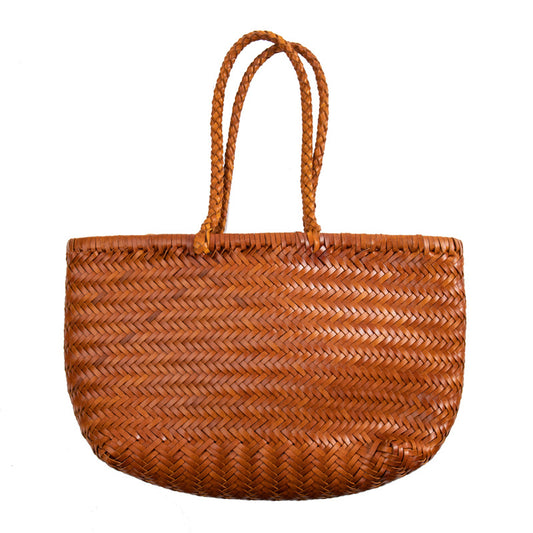 Handmade Woven Cowhide Leather Tote Bags for Women-Handbag & Wallet Accessories-Coffee-Free Shipping Leatheretro