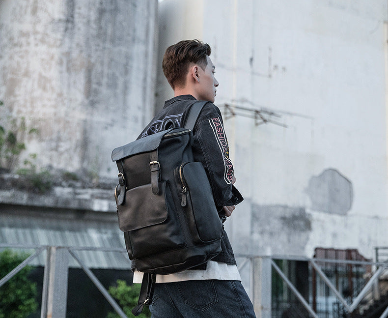 Vintage Handmade Leather Large Storage Traveling Bakpack B256-Backpacks-Black-Free Shipping Leatheretro