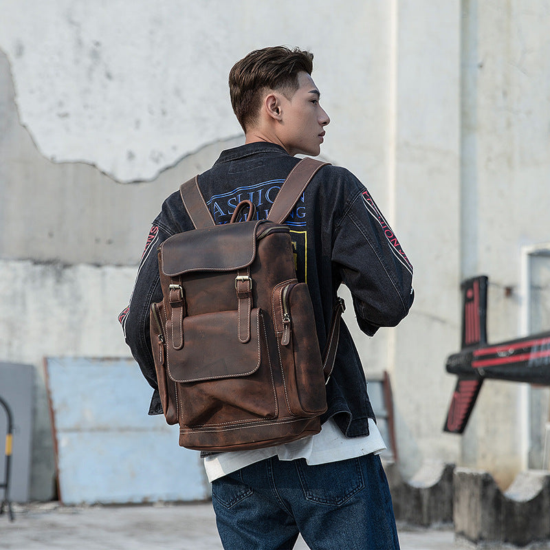 Vintage Handmade Leather Large Storage Traveling Bakpack B256-Backpacks-Black-Free Shipping Leatheretro