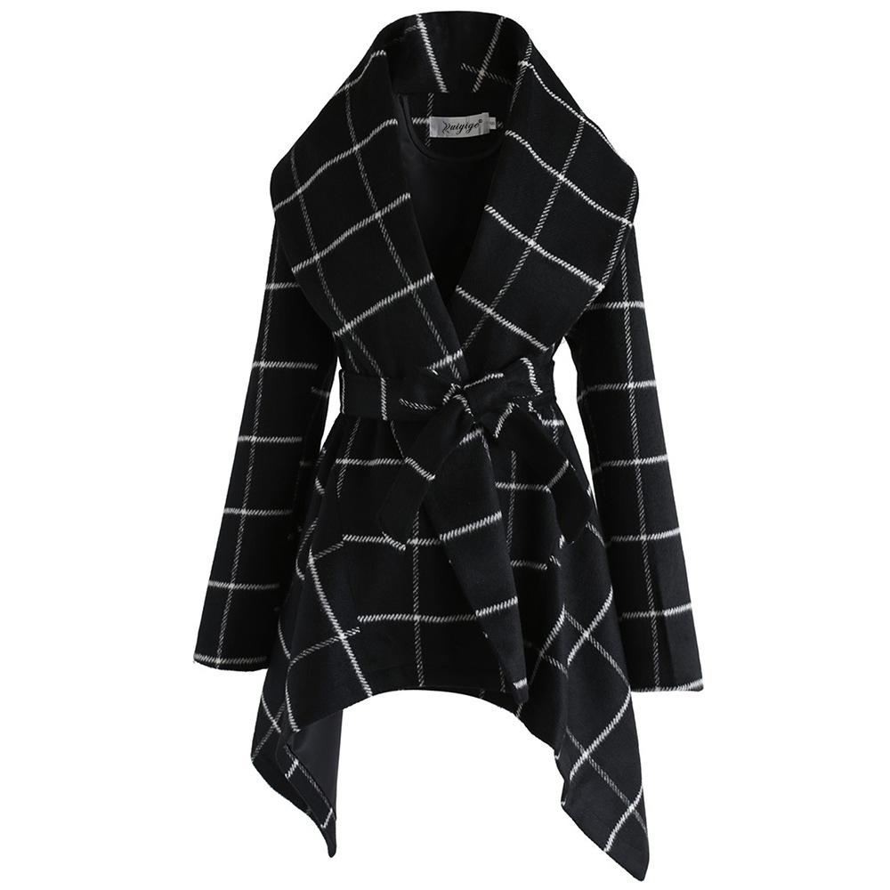 Women Loose Plaid Long Wind Coats-Outerwear-Black-S-Free Shipping Leatheretro