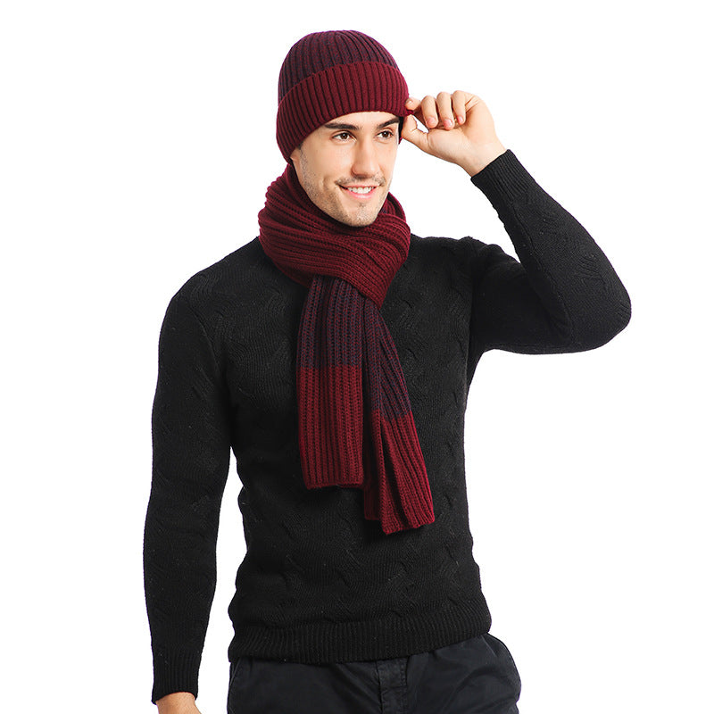 Winter Men's Warm Hats+Gloves+Scarf Sets-Hats-Wine Red-Free Shipping Leatheretro