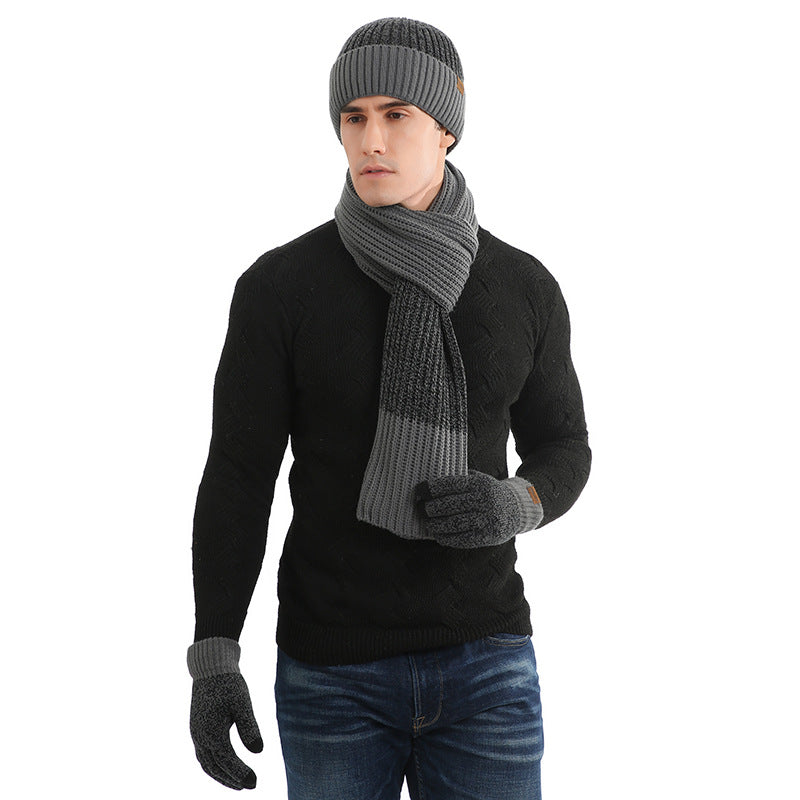 Winter Men's Warm Hats+Gloves+Scarf Sets-Hats-Gray-Free Shipping Leatheretro