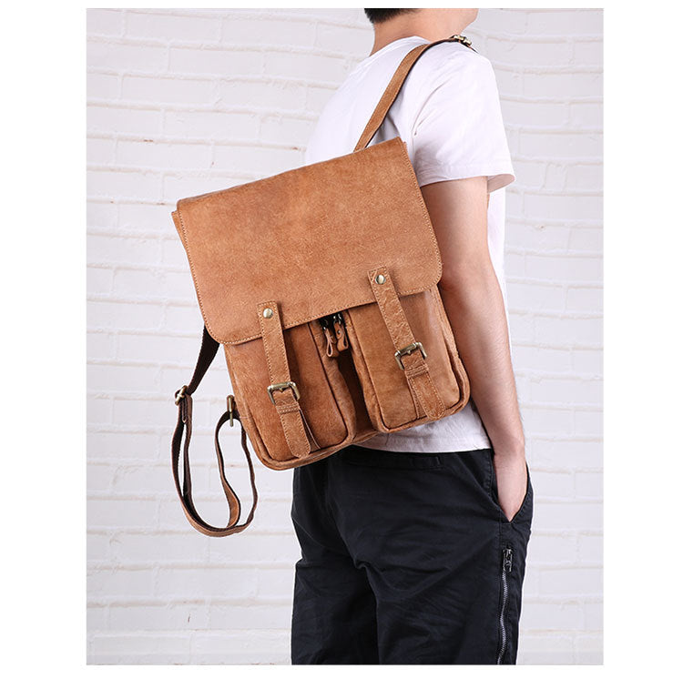 Leisure Vintage Leather Laptop Backpack J6355-Leather Backpack-Polish Brown-Free Shipping Leatheretro