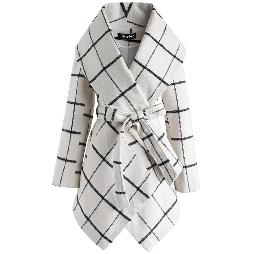 Women Loose Plaid Long Wind Coats-Outerwear-White-S-Free Shipping Leatheretro