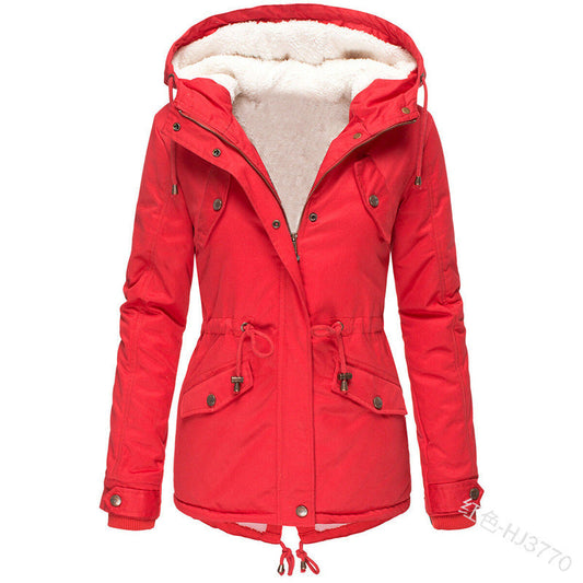 Casual Women Drawstring Hoody Cotton Overcoat for Winter-Outerwear-Pink-S-Free Shipping Leatheretro