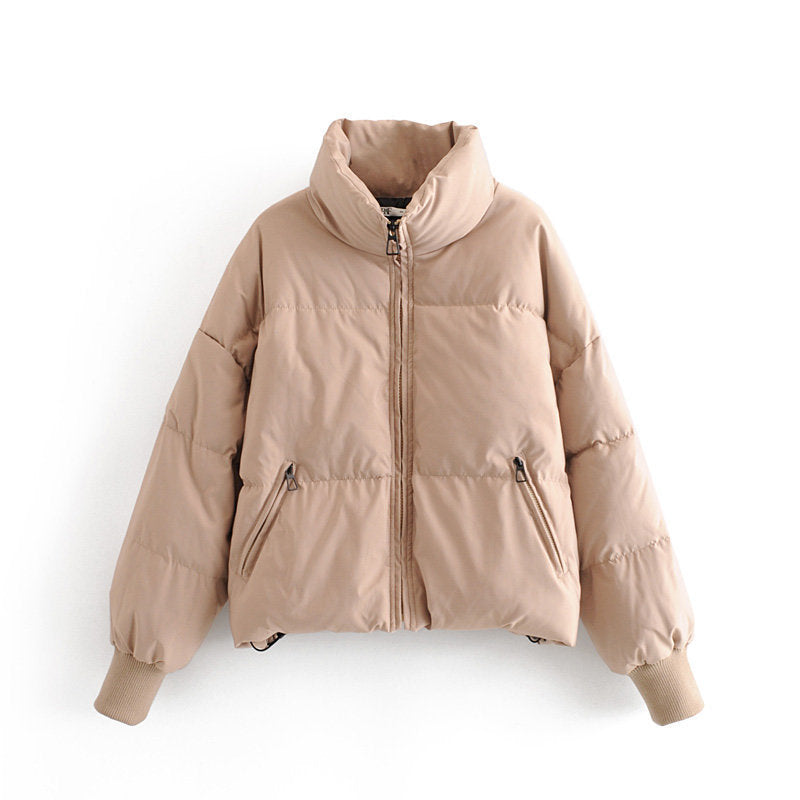 Casual Women Short Cotton Overcoats-Coats & Jackets-Khaki-XS-Free Shipping Leatheretro