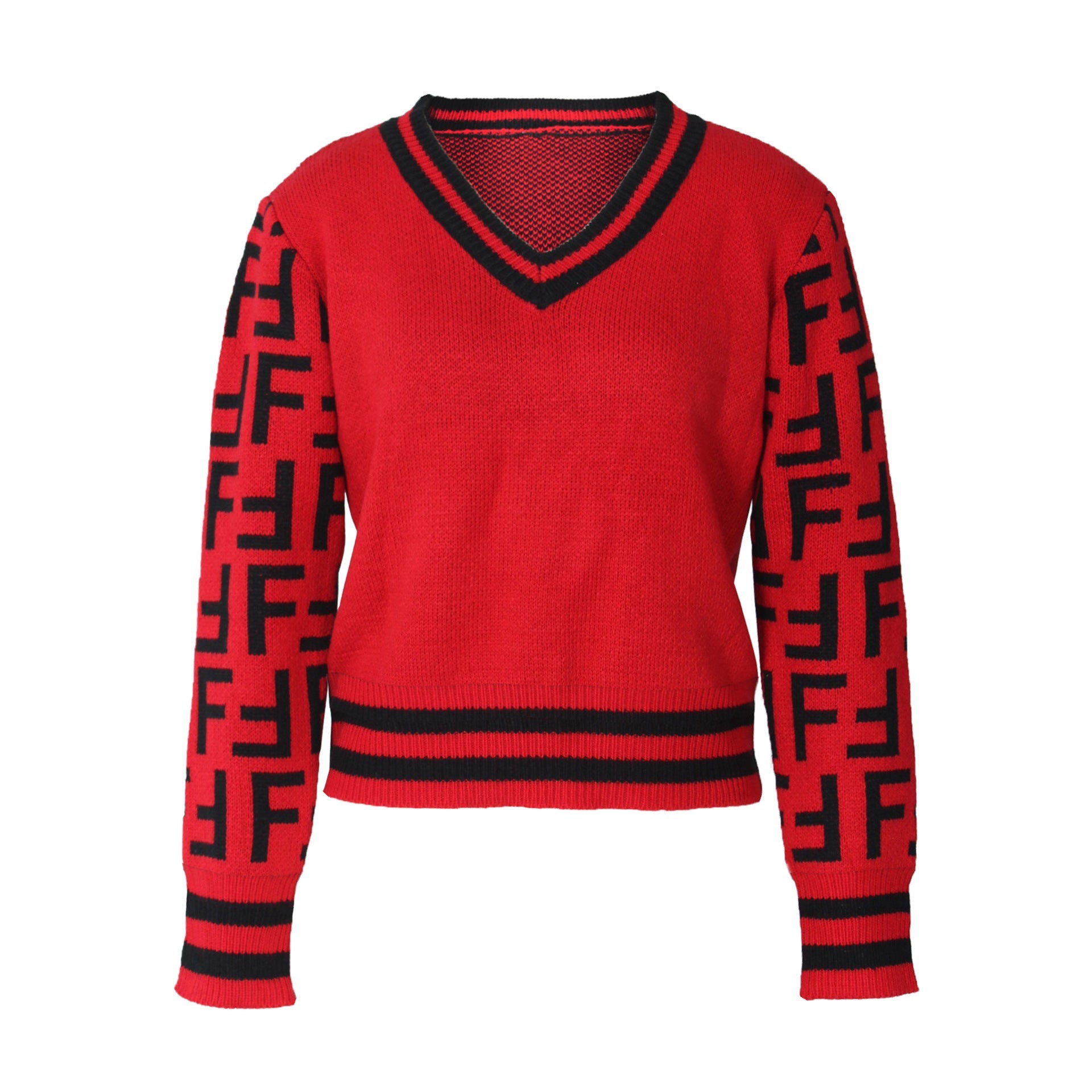 Fashion Letter F Design Knitted Sweaters-Shirts & Tops-White-S-Free Shipping Leatheretro