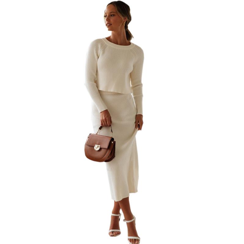 Sexy Bare Midriff Knitting Dress Suits-Two Pieces Suits-White-S-Free Shipping Leatheretro