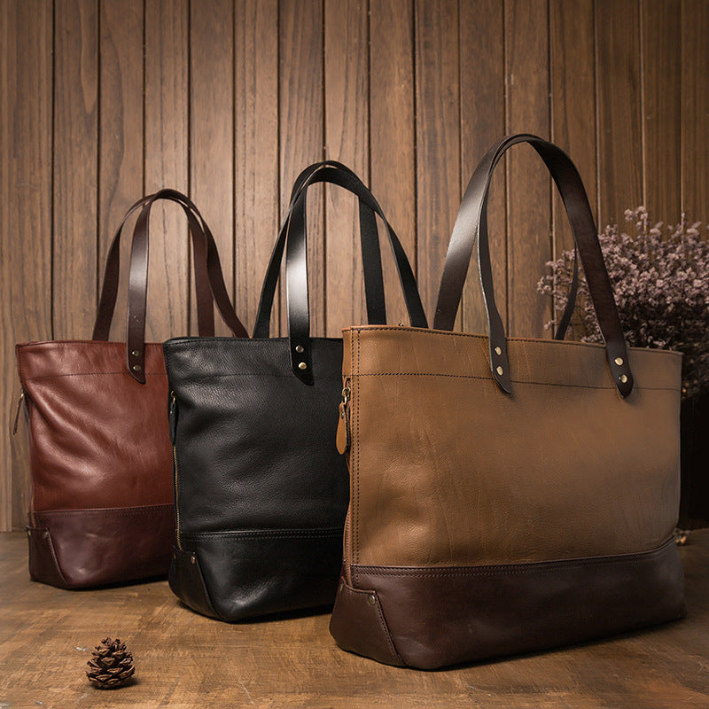 Women Fashon Leather Tote Handbags-Leather Handbags-Black-Free Shipping Leatheretro
