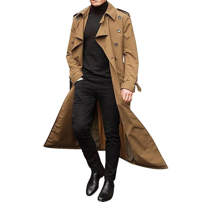 Casual Long Trenchcoat for Men-Outerwear-Khaki-S-Free Shipping Leatheretro