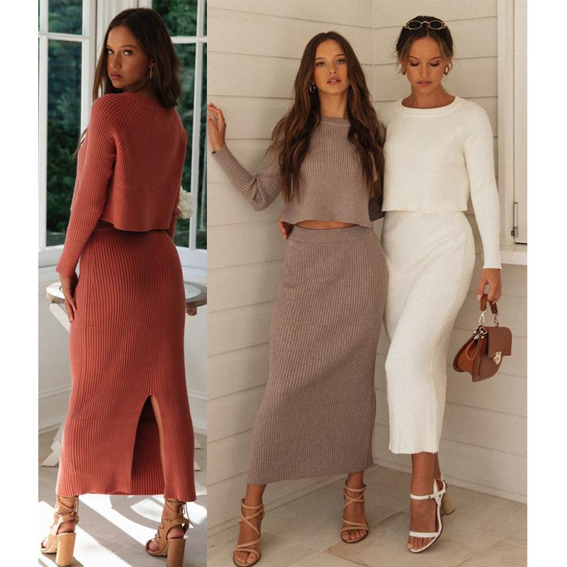 Sexy Bare Midriff Knitting Dress Suits-Two Pieces Suits-White-S-Free Shipping Leatheretro